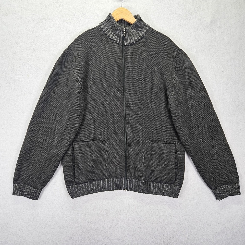 BRIARD Merino Wool Blend Full Zip Ribbed Sweater Men Sz XL Dark Gray Made Italy